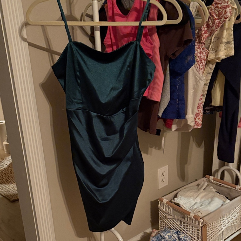 Macy's Dark Green Satin Mini Dress